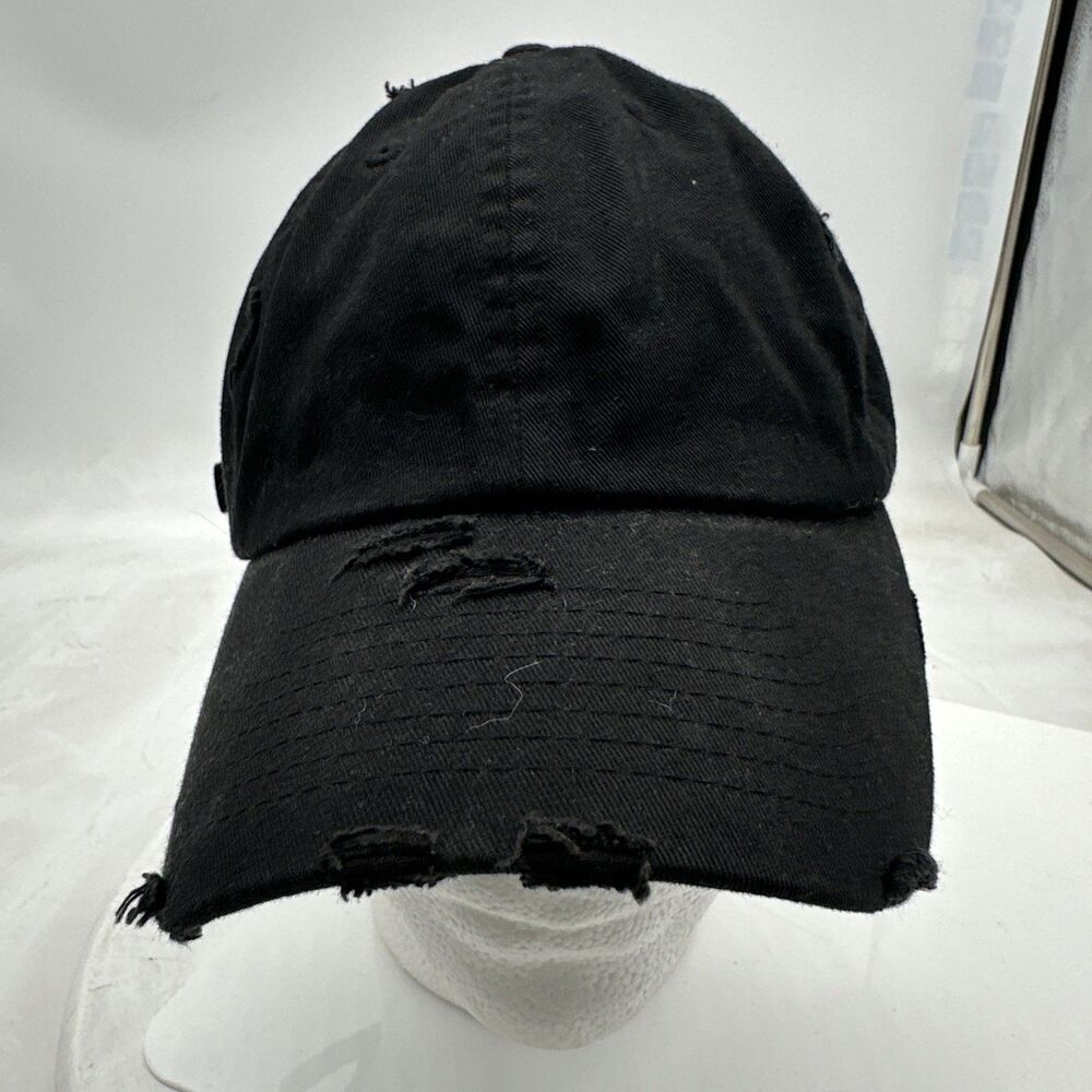 Kbethos Vintage Style All Black  Distressed Hat Cap Adjustable Blank Plain